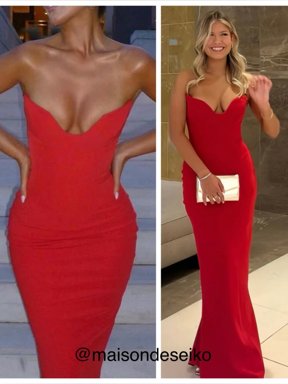House of CB Maxi Dress Red Tamara Strapless Wedding Guest size Small